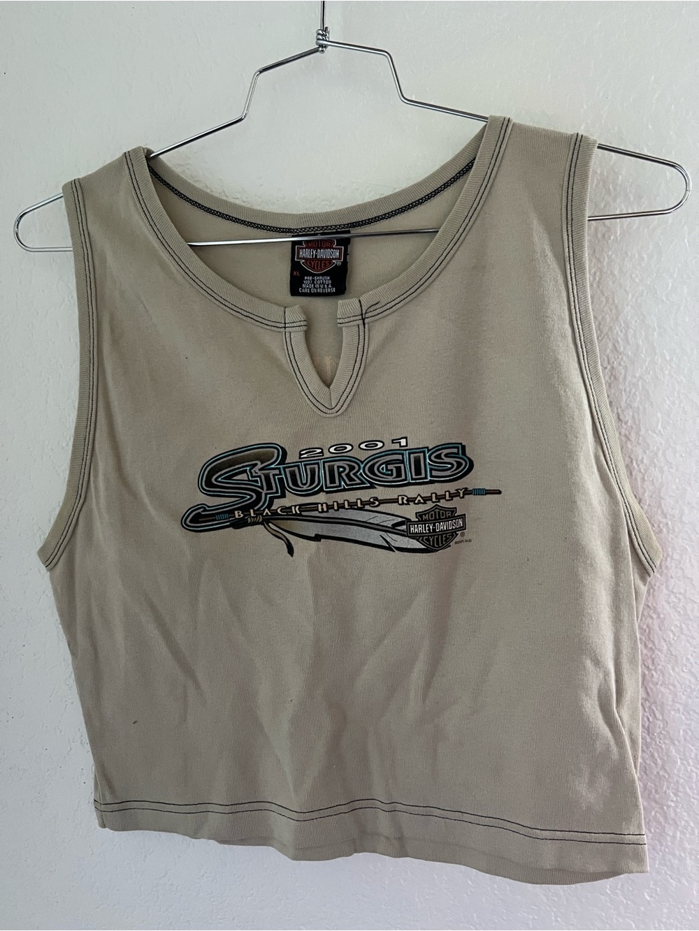 Harley Davidson Sturgis Black Hills Rally 2001 Woman’s Sleeveless Top XL Tan